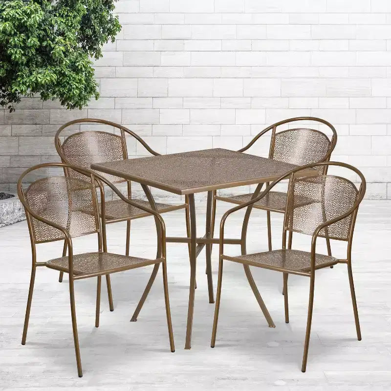 Flash Furniture Oia Set Tavolo da Patio Quadrato da 28 Pollici in Acciaio per Interni ed Esterni per Uso Commerciale con 4 Sedie con Schienale Rotondo