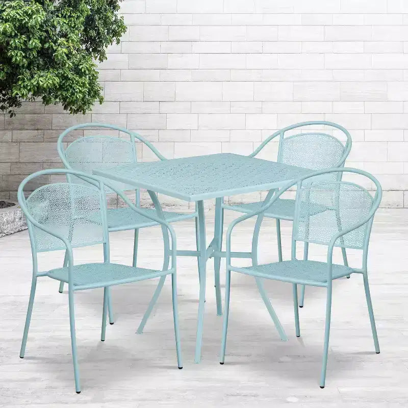 Flash Furniture Oia Set Tavolo da Patio Quadrato da 28 Pollici in Acciaio per Interni ed Esterni per Uso Commerciale con 4 Sedie con Schienale Rotondo