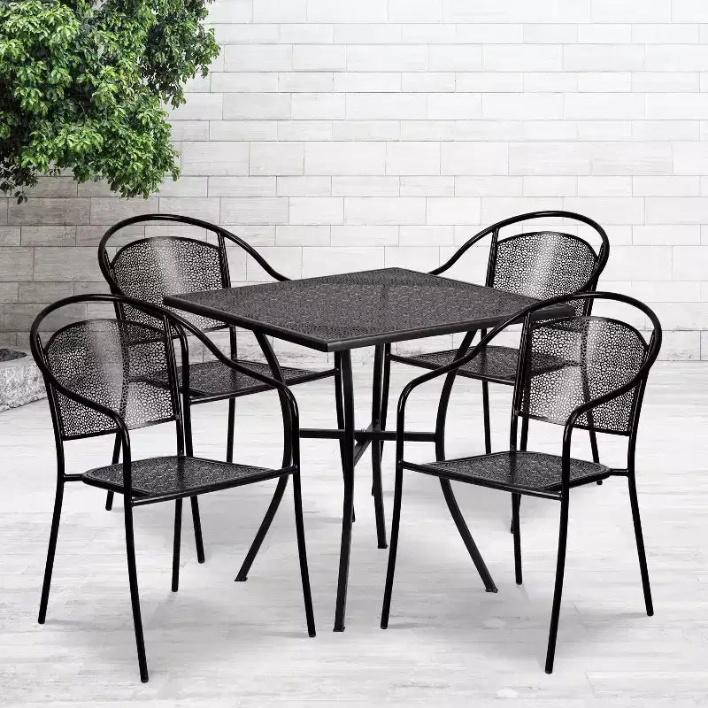 Flash Furniture Oia Set Tavolo da Patio Quadrato da 28 Pollici in Acciaio per Interni ed Esterni per Uso Commerciale con 4 Sedie con Schienale Rotondo