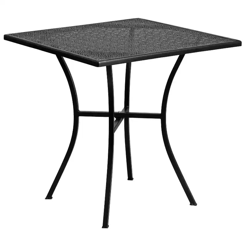 Flash Furniture Oia Set da Tavolo da Patio in Acciaio Quadrato da 28" Commerciale per Interni-Esterni con 4 Sedie a Schienale Quadrato