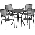 Flash Furniture Oia Set da Tavolo da Patio in Acciaio Quadrato da 28" Commerciale per Interni-Esterni con 4 Sedie a Schienale Quadrato