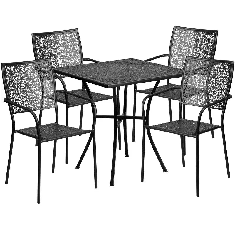 Flash Furniture Oia Set da Tavolo da Patio in Acciaio Quadrato da 28" Commerciale per Interni-Esterni con 4 Sedie a Schienale Quadrato