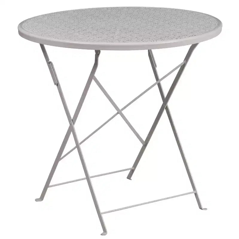 Set tavolo da patio pieghevole in acciaio Flash Furniture Oia commerciale, rotondo da 30", per interni/esterni, con 2 sedie con schienale rotondo