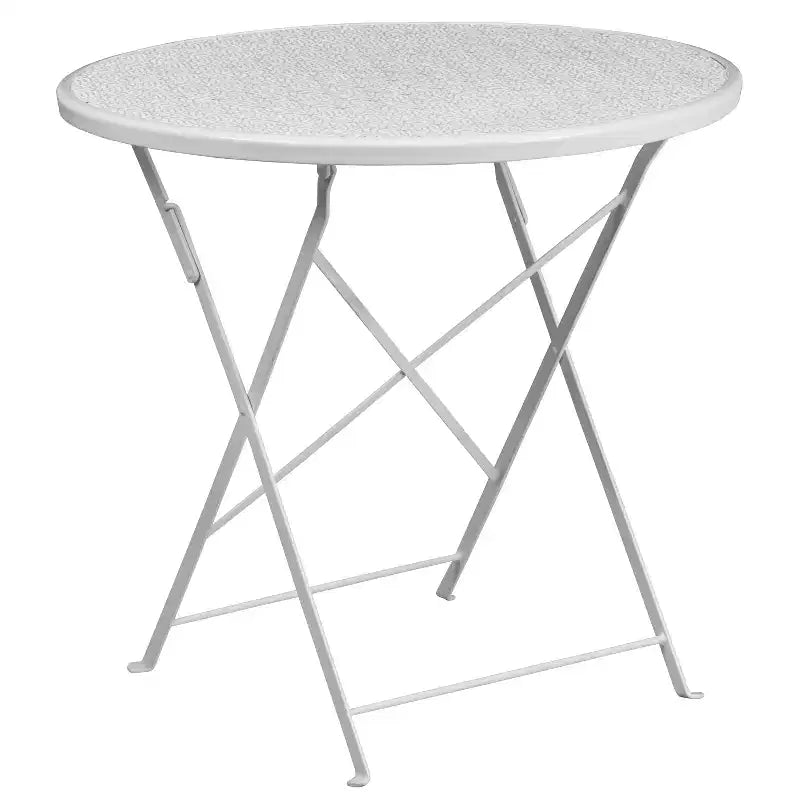 Set tavolo da patio pieghevole in acciaio Flash Furniture Oia commerciale, rotondo da 30", per interni/esterni, con 2 sedie con schienale rotondo