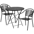 Set tavolo da patio pieghevole in acciaio Flash Furniture Oia commerciale, rotondo da 30", per interni/esterni, con 2 sedie con schienale rotondo