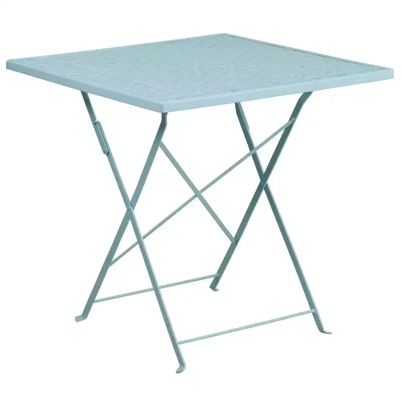 Flash Furniture Oia Set Tavolo Pieghevole da Patio Quadrato da 28" per Interni/Esterni in Acciaio per Uso Commerciale con 4 Sedie con Schienale Rotondo