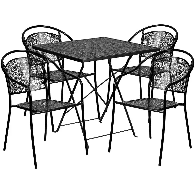 Flash Furniture Oia Set Tavolo Pieghevole da Patio Quadrato da 28" per Interni/Esterni in Acciaio per Uso Commerciale con 4 Sedie con Schienale Rotondo