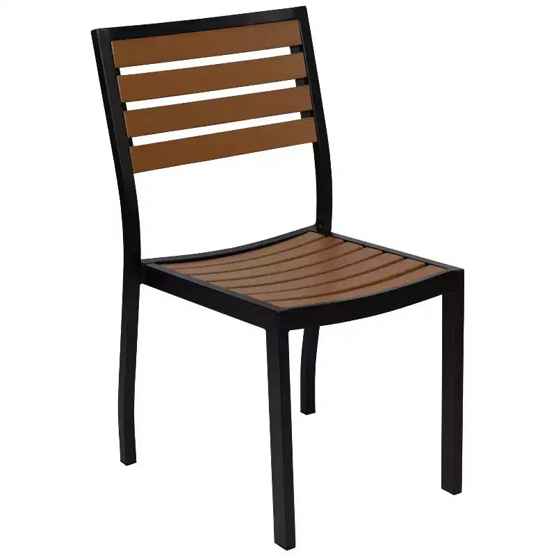 Set da pranzo Flash Furniture Lark da esterno per patio con tavolo da bistrò, 4 sedie e doghe in finto teak in polietilene