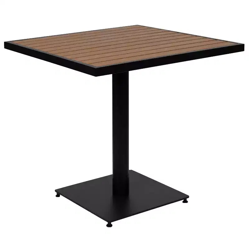 Set da pranzo Flash Furniture Lark da esterno per patio con tavolo da bistrò, 4 sedie e doghe in finto teak in polietilene