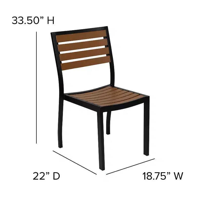Set da pranzo Flash Furniture Lark da esterno per patio con tavolo da bistrò, 4 sedie e doghe in finto teak in polietilene