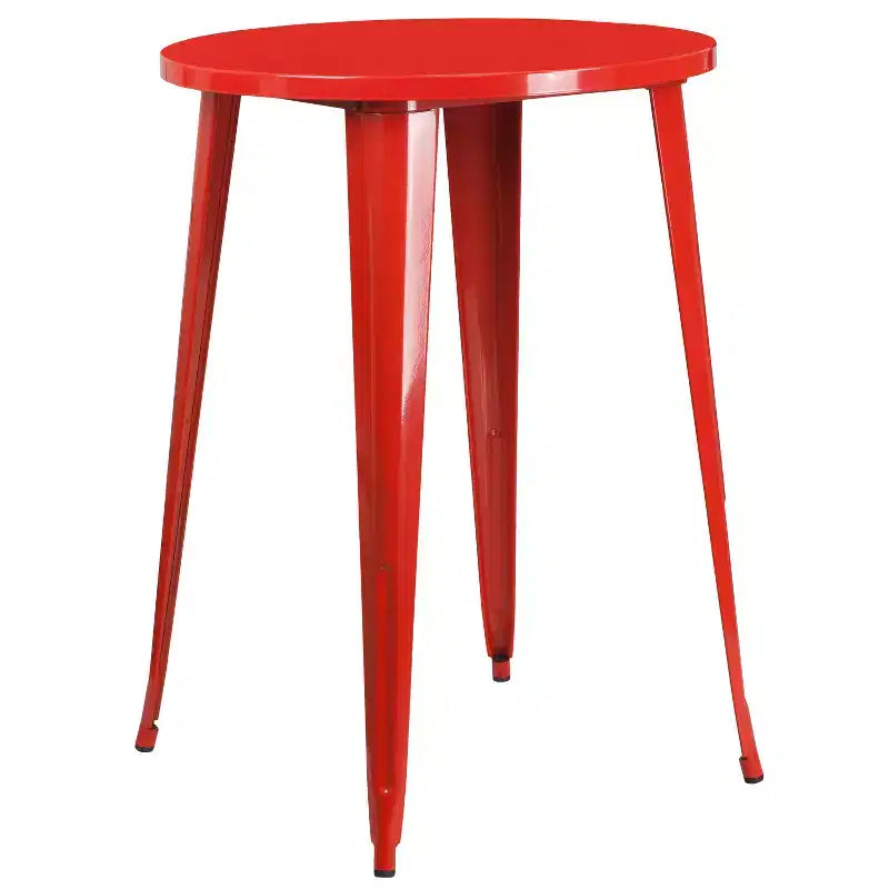 Set di tavolo da bar Emma and Oliver Commercial da 30 pollici in metallo per interni ed esterni e 4 sgabelli con schienale a doghe