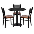 Emma and Oliver 30 Round Black Laminate Table Set, 3 Grid Back Metal Chairs