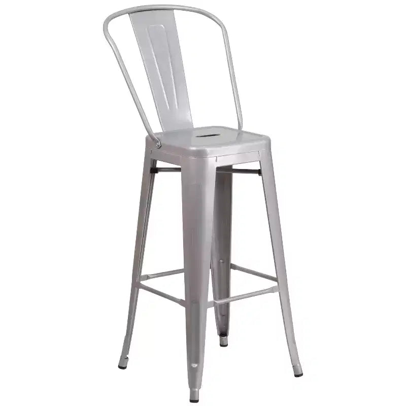 Set da Bar Quadrato in Metallo per Interni-Esterni Emma e Oliver Commercial Grade 60 cm, 2 Sgabelli con Schienale