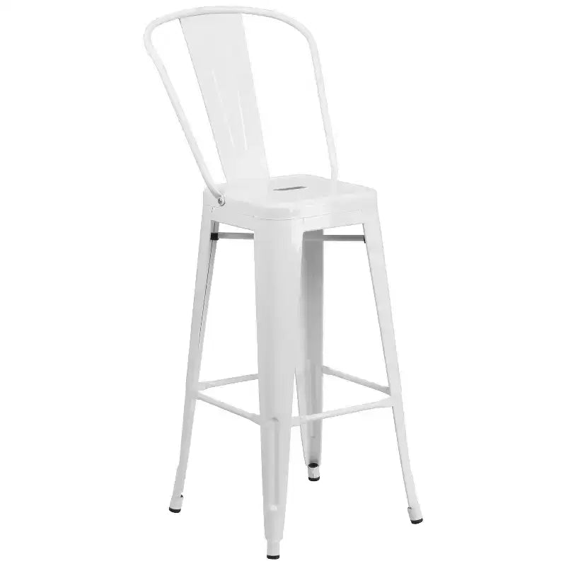 Set da Bar Quadrato in Metallo per Interni-Esterni Emma e Oliver Commercial Grade 60 cm, 2 Sgabelli con Schienale