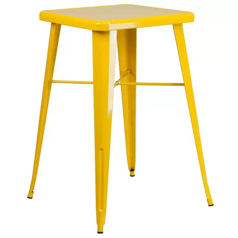 Set da Bar Quadrato in Metallo per Interni-Esterni Emma e Oliver Commercial Grade 60 cm, 2 Sgabelli con Schienale