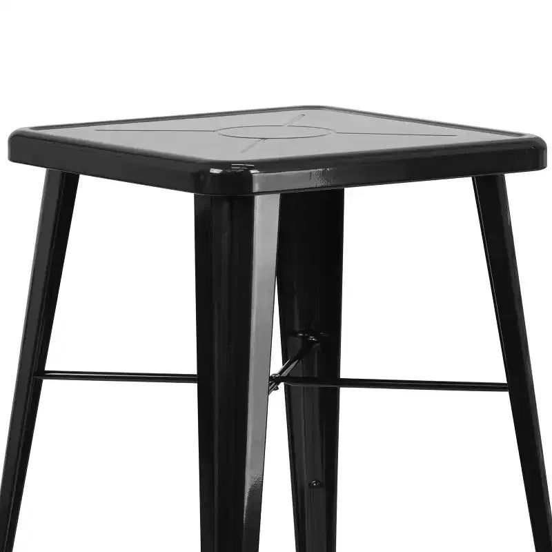 Set da Bar Quadrato in Metallo per Interni-Esterni Emma e Oliver Commercial Grade 60 cm, 2 Sgabelli con Schienale