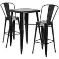 Emma and Oliver Commercial Grade 23.75 Square Metal Indoor-Outdoor Bar Table Set, 2 Back Stools
