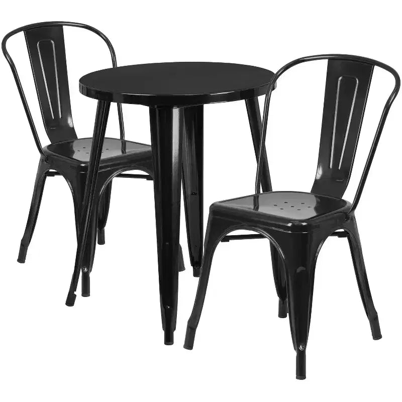 Set Tavolo Tondo in Metallo da Interno-Esterno Emma and Oliver, Grado Commerciale, da 24", con 2 Sedie da Caffè