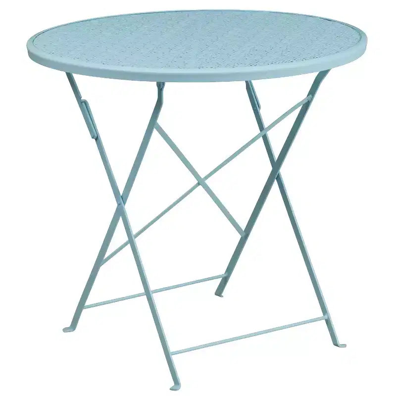 Set da tavolo da patio pieghevole rotondo in metallo Emma e Oliver di grado commerciale con 2 sedie con schienale rotondo