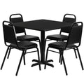 Emma and Oliver 36 Square Laminate X-Base Table Set with 4 Banquet Chairs