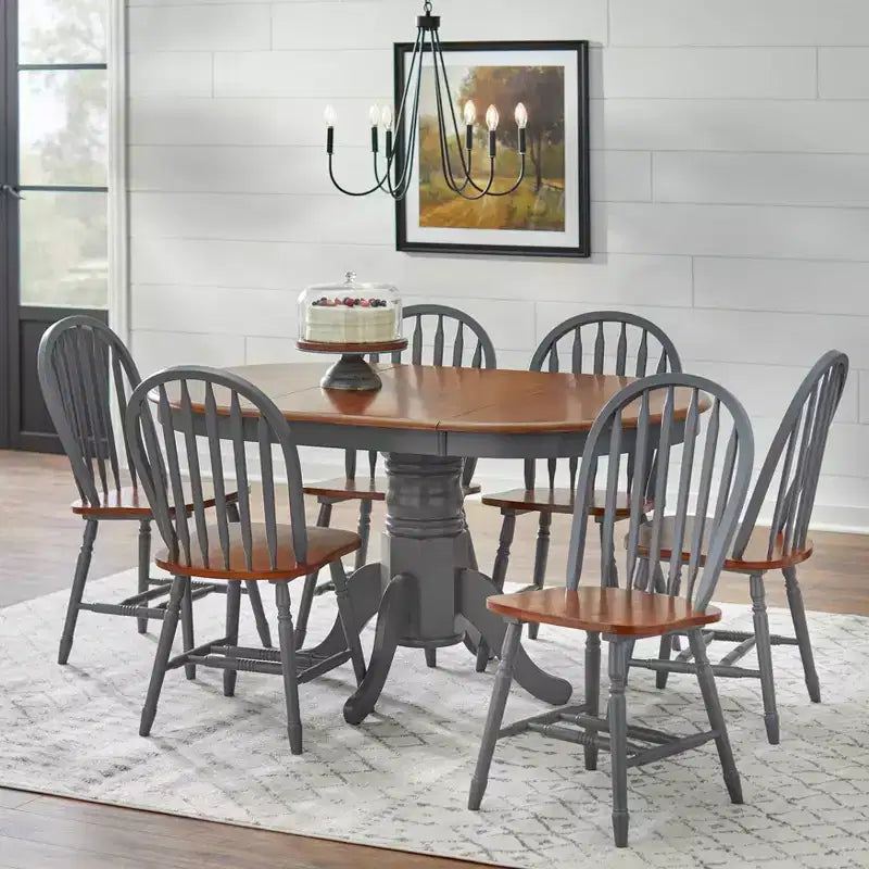 Set tavolo da pranzo allungabile Buylateral 7 pezzi in legno massello Lancaster Farmhouse