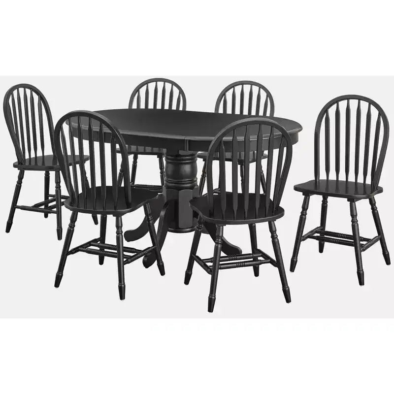 Set da pranzo Buylateral Lancaster da 7 pezzi in legno massello, in stile rustico, allungabile