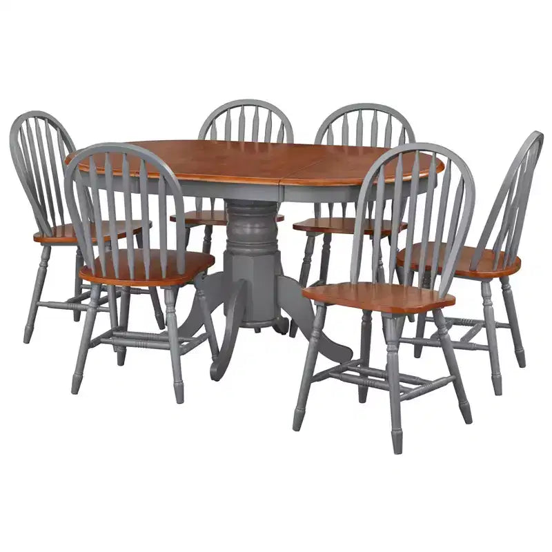 Set da pranzo Buylateral Lancaster da 7 pezzi in legno massello, in stile rustico, allungabile