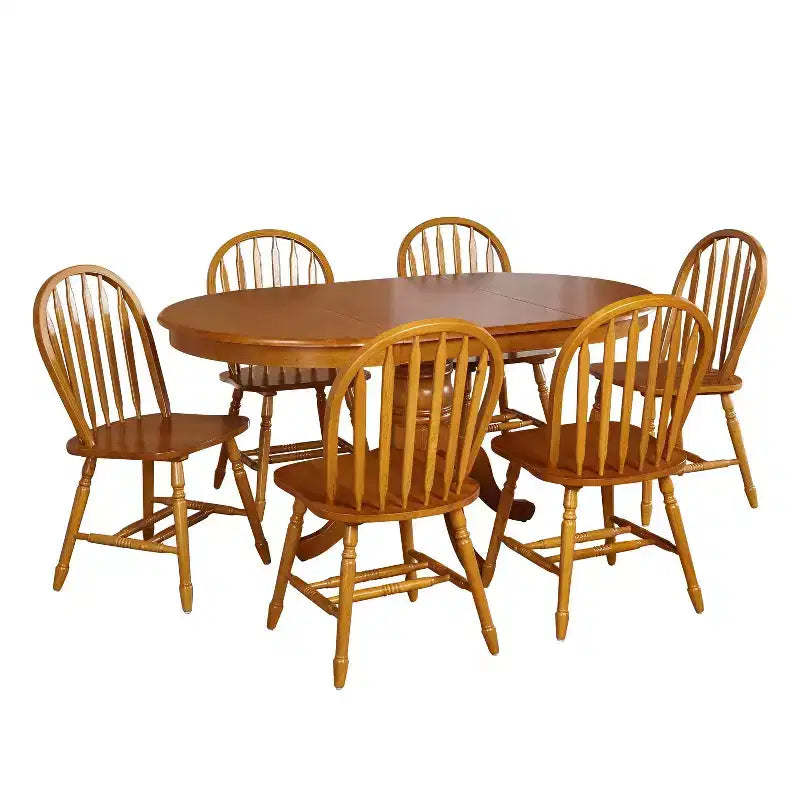 Set da pranzo Buylateral Lancaster da 7 pezzi in legno massello, in stile rustico, allungabile