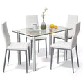 Costway 5 Piece Dining Set Table 29.6'' and 4 Chairs Glass Metal Kitchen Breakfast Furniture White