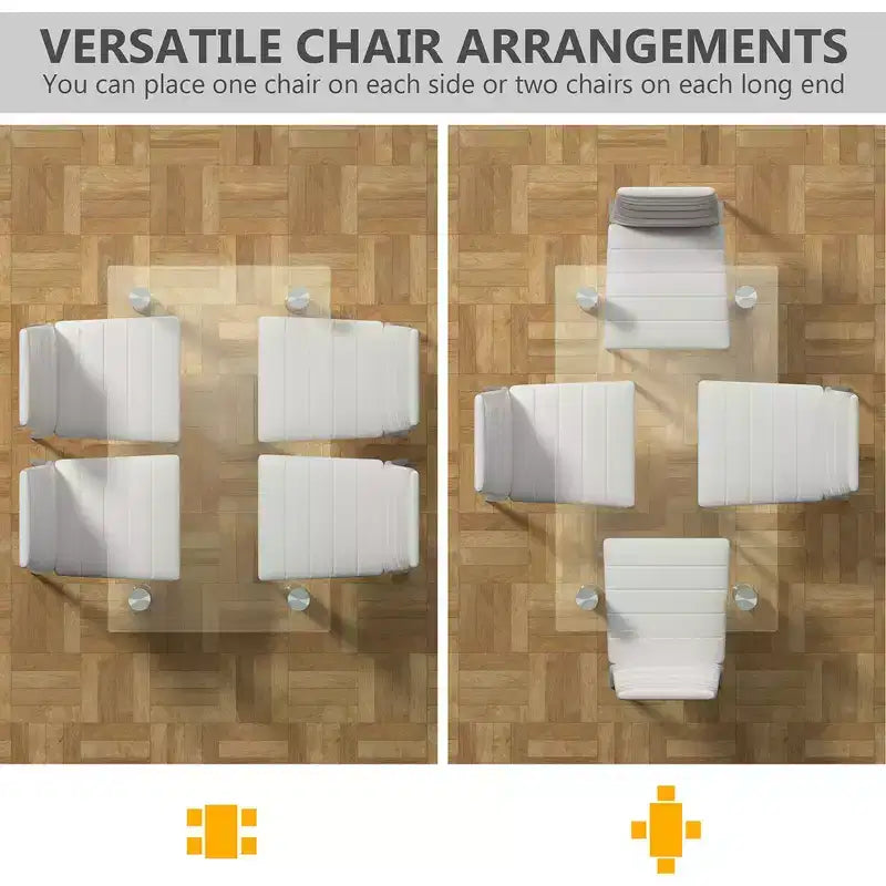 Costway Set da Pranzo 5 Pezzi Tavolo 75 cm e 4 Sedie in Vetro Metallo Arredamento Cucina Colazione Bianco