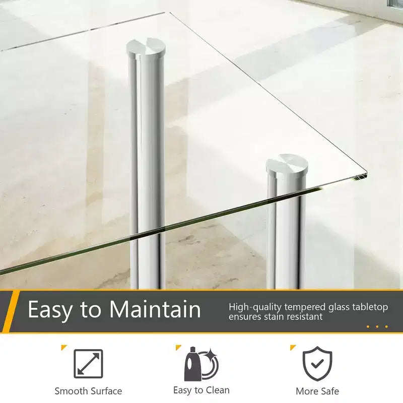 Costway Set da Pranzo 5 Pezzi Tavolo 75 cm e 4 Sedie in Vetro Metallo Arredamento Cucina Colazione Bianco