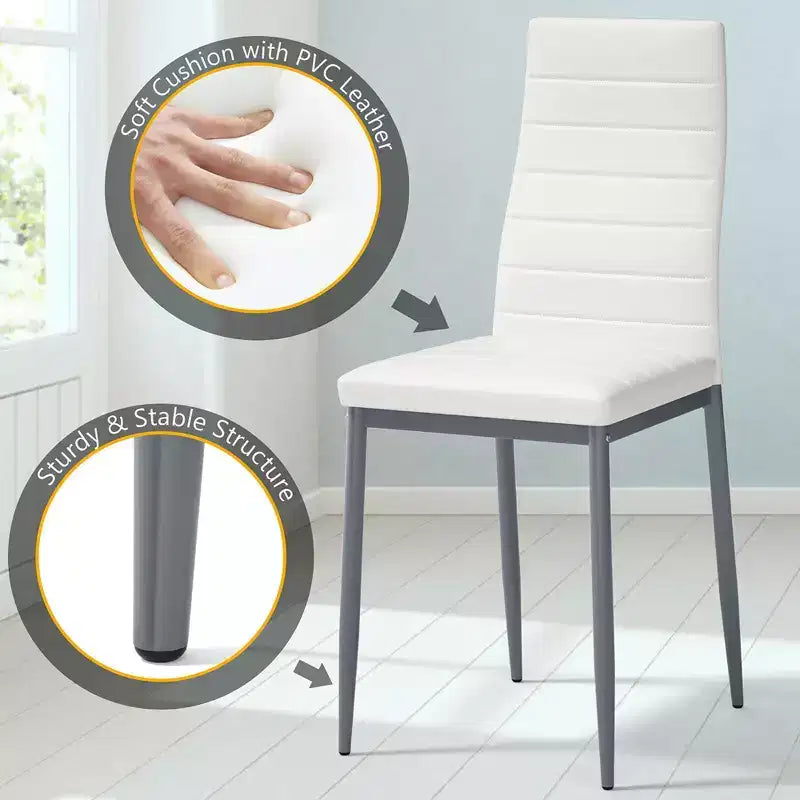 Costway Set da Pranzo 5 Pezzi Tavolo 75 cm e 4 Sedie in Vetro Metallo Arredamento Cucina Colazione Bianco