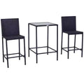 Outsunny 3 PCS Rattan Bar Set with Glass Top Table, 2 Bar Stools for Outdoor, Patio, Garden, Poolside, Backyard