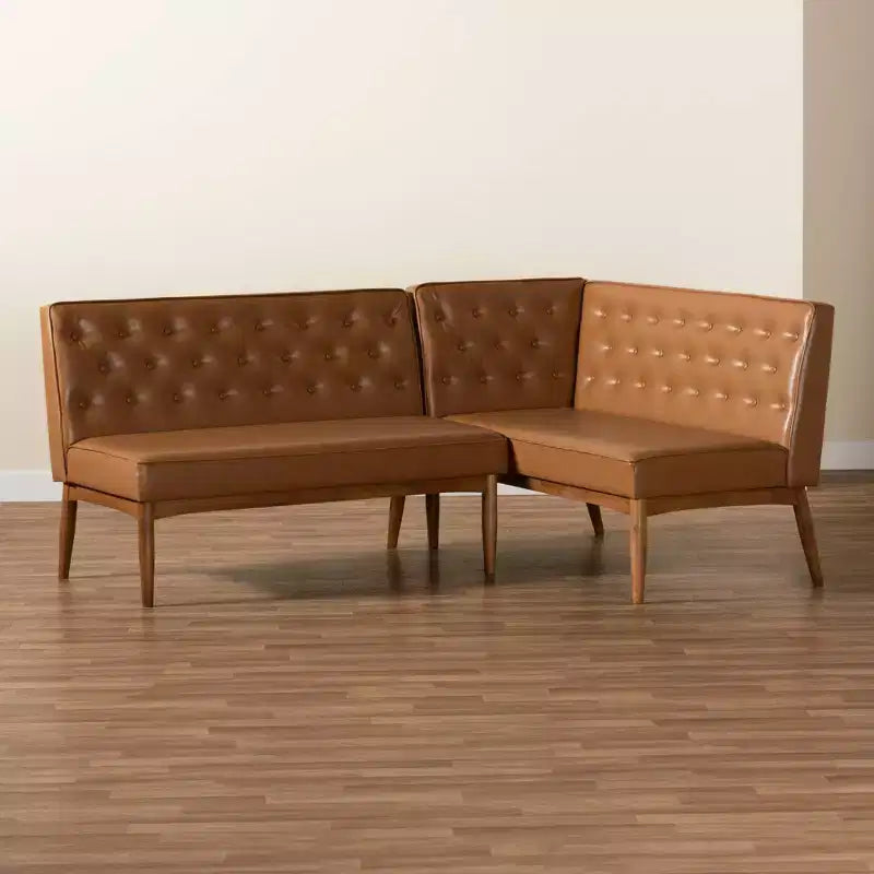 Set panca ad angolo da pranzo in legno 2 pezzi Riordan - Baxton Studio