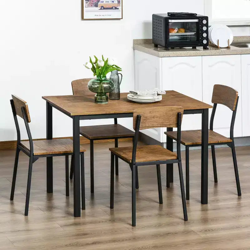 Set tavolo da pranzo e sedie HOMCOM 5 pezzi, stile industriale moderno, per spazi ridotti, cucina, sala da pranzo