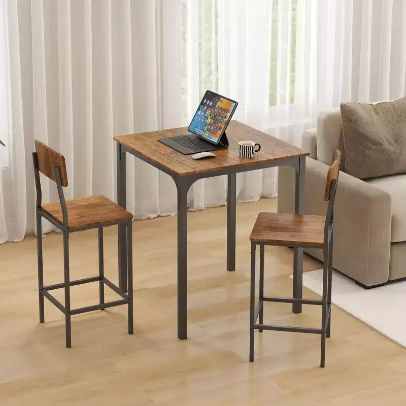 HOMCOM Set Tavolo da Bar e 2 Sgabelli, Set Tavolo Alto e Sedie con Gambe in Acciaio e Poggiapiedi, 3 Pezzi, Stile Industriale