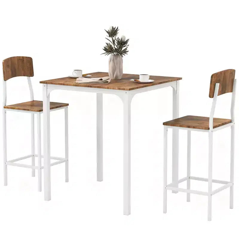 HOMCOM Set Tavolo da Bar e 2 Sgabelli, Set Tavolo Alto e Sedie con Gambe in Acciaio e Poggiapiedi, 3 Pezzi, Stile Industriale