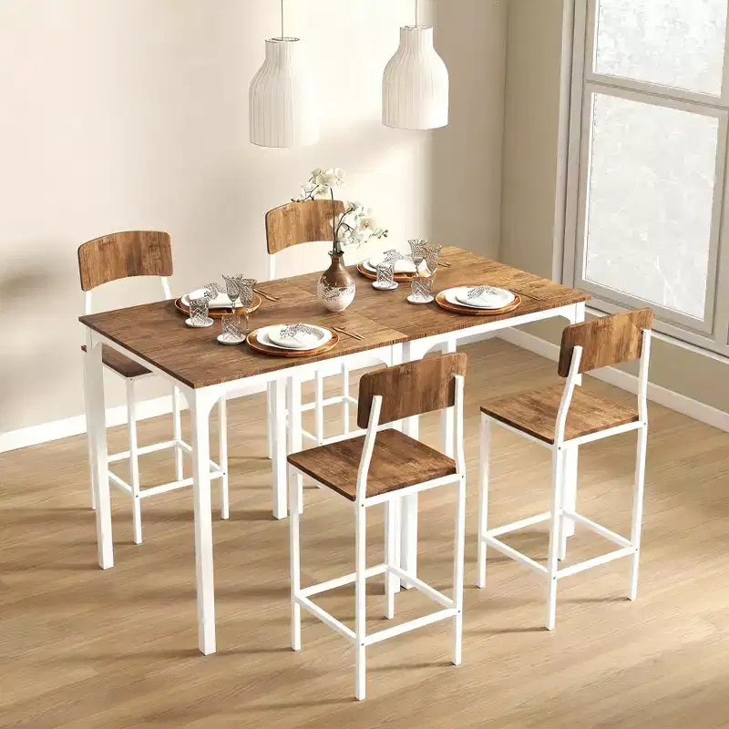 HOMCOM Set Tavolo da Bar e 2 Sgabelli, Set Tavolo Alto e Sedie con Gambe in Acciaio e Poggiapiedi, 3 Pezzi, Stile Industriale