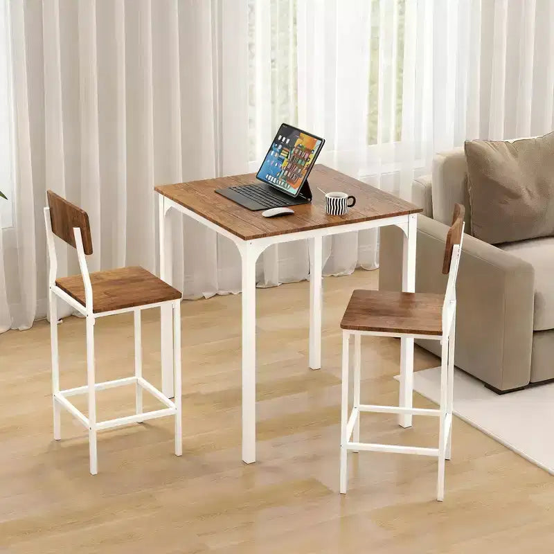 HOMCOM Set Tavolo da Bar e 2 Sgabelli, Set Tavolo Alto e Sedie con Gambe in Acciaio e Poggiapiedi, 3 Pezzi, Stile Industriale