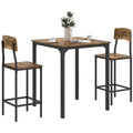 HOMCOM 3 Piece Industrial Counter Height Dining Table Set, Bar Table & Chairs with Steel Legs & Footrests
