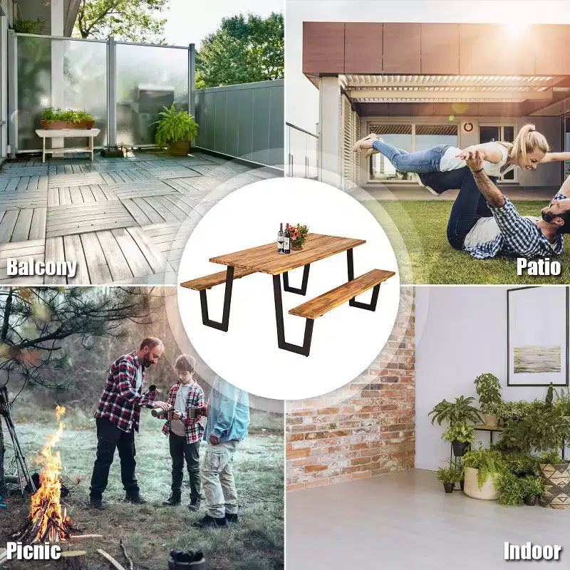 Tavolo da picnic brevettato Costway con 2 panche, set da pranzo da 70'' con sedute e foro per ombrellone