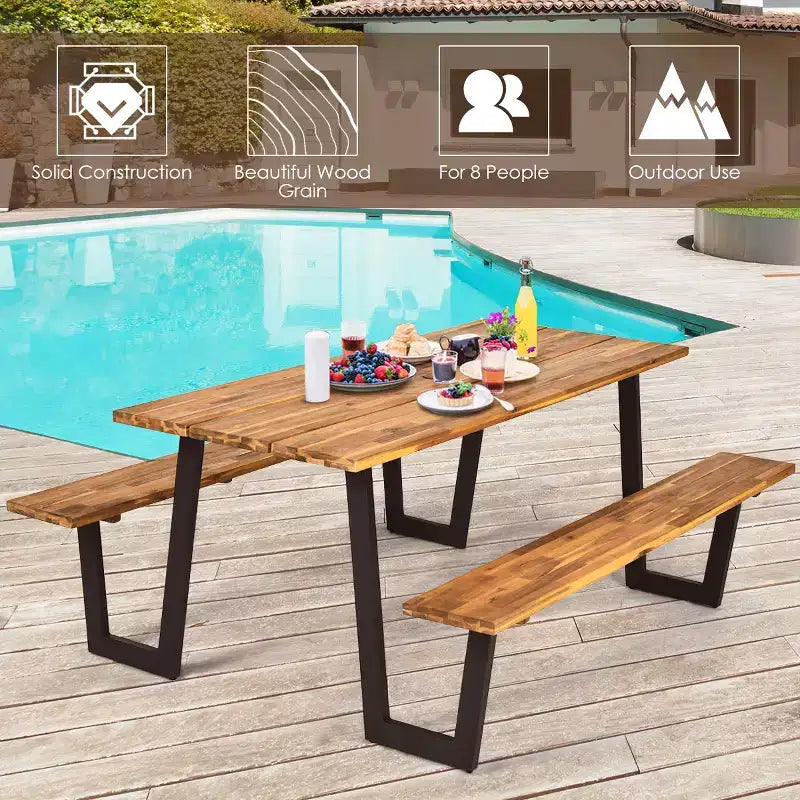Tavolo da picnic brevettato Costway con 2 panche, set da pranzo da 70'' con sedute e foro per ombrellone