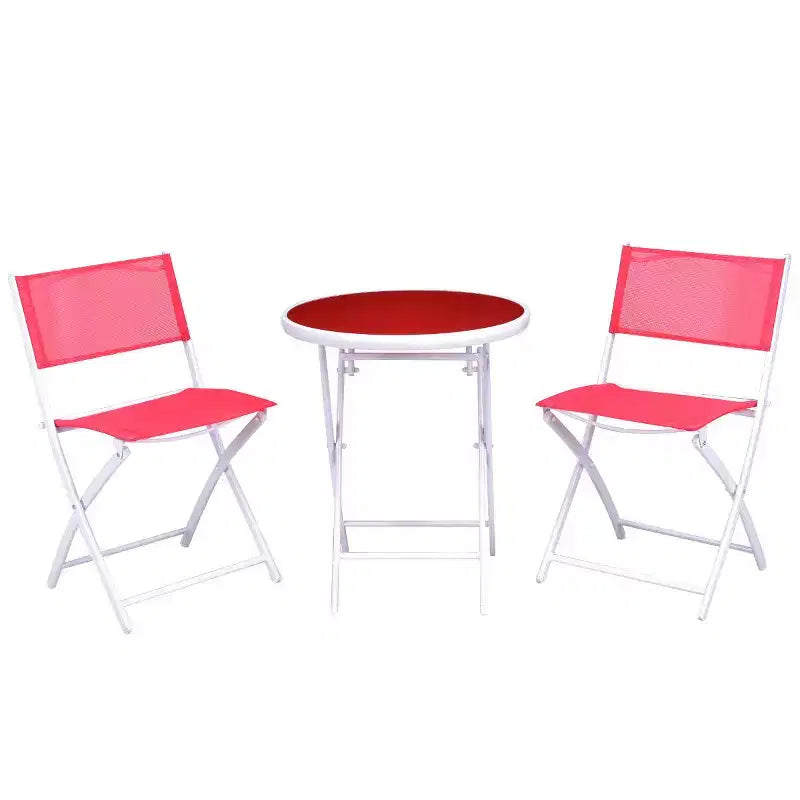 Costway Set 3 Pezzi Tavolo Bistro Pieghevole Sedie Mobili da Giardino Patio, Rosso