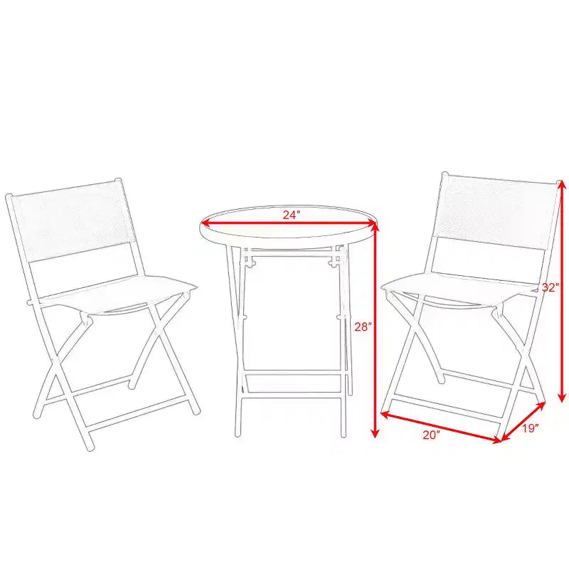 Costway Set 3 Pezzi Tavolo Bistro Pieghevole Sedie Mobili da Giardino Patio, Rosso