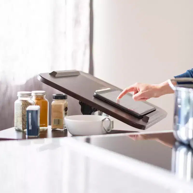 Carrello per laptop regolabile in altezza con tavolino laterale e postazione di lavoro dinamica, supporto per laptop, marrone