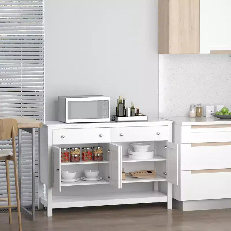 47 Credenza Moderna, Mobile Buffet, Armadietto di Accento con Ripiani Regolabili e Cassetti, per Soggiorno, Bianco