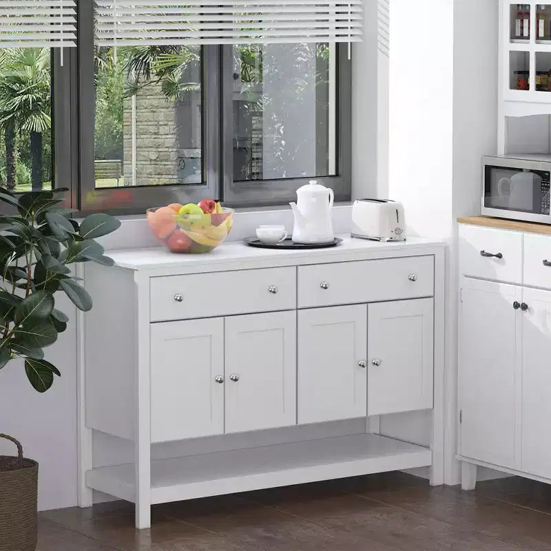 47 Credenza Moderna, Mobile Buffet, Armadietto di Accento con Ripiani Regolabili e Cassetti, per Soggiorno, Bianco