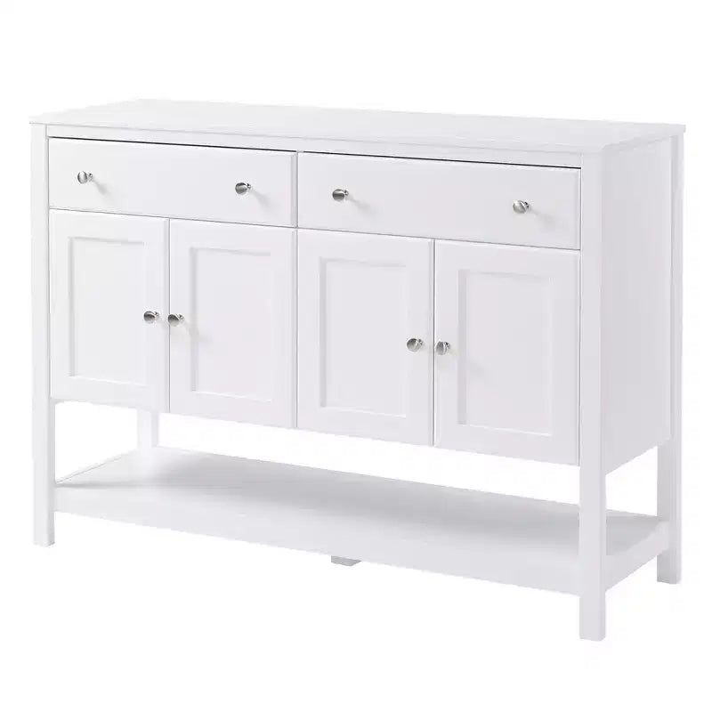 47 Credenza Moderna, Mobile Buffet, Armadietto di Accento con Ripiani Regolabili e Cassetti, per Soggiorno, Bianco
