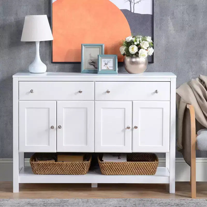 47 Credenza Moderna, Mobile Buffet, Armadietto di Accento con Ripiani Regolabili e Cassetti, per Soggiorno, Bianco