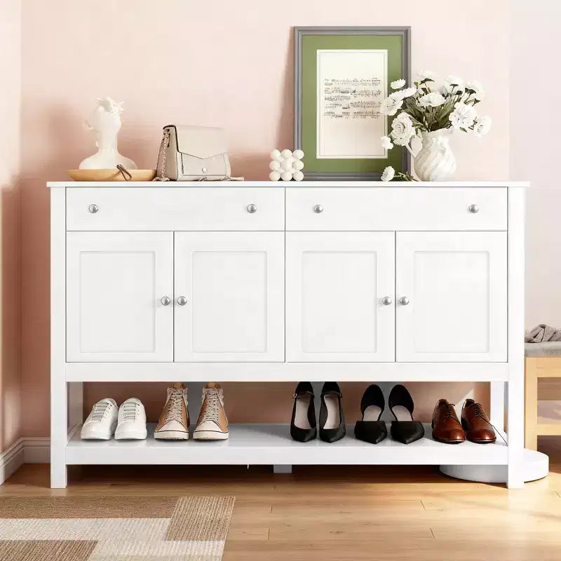 47 Credenza Moderna, Mobile Buffet, Armadietto di Accento con Ripiani Regolabili e Cassetti, per Soggiorno, Bianco